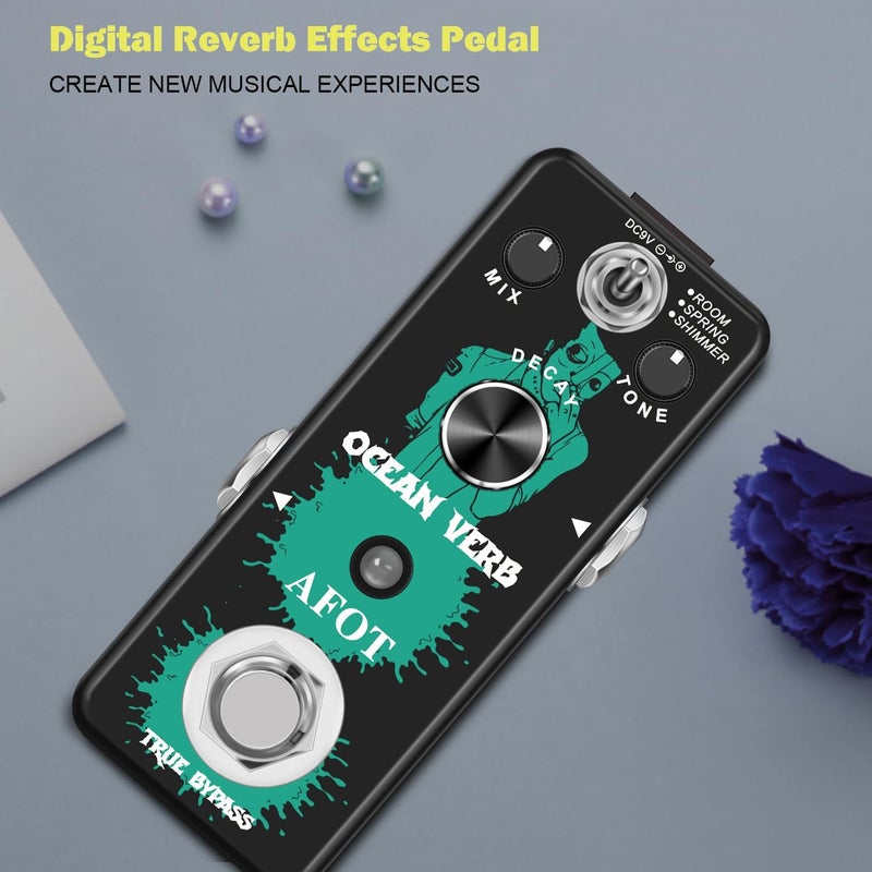AFOT Digital Reverb Guitar Pedal, Digital Reverb Ocean Verb Effects Pedal 3 Modes Room,Spring,Shimmer for Electric Guitar Bass Mini Size True Bypass - Image 1